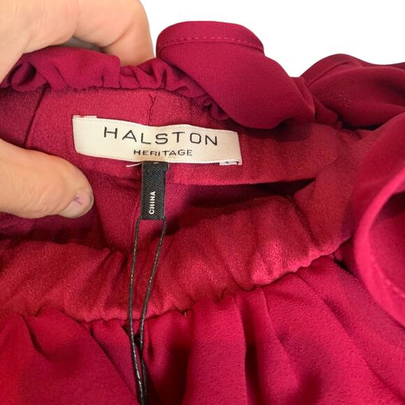 Halston Heritage Mini Dress Womens S Maroon Off The Shoulder Ruffled Neck NWT - Picture 2 of 13